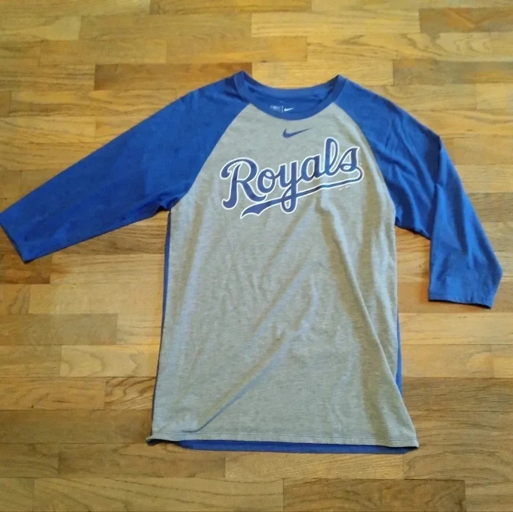 KC Royals Shirt Mens S Blue MLB Baseball Nike 3/4 Sleeve Pullover Outdoor